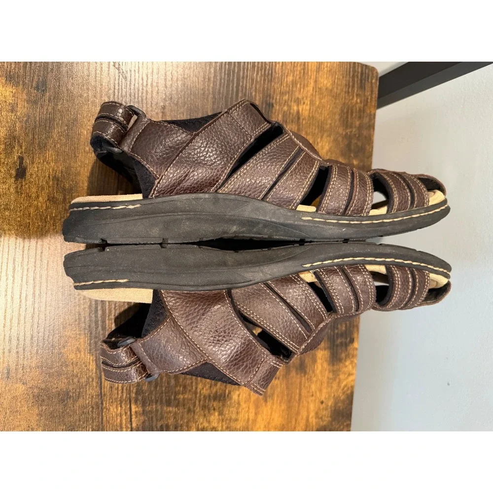 Dockers Mens Dark Brown Leather Fisherman Sandals Adjustable Straps Size 12M